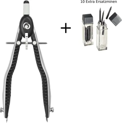 Produktbild von Herlitz Schnellverstellzirkel / Farbe: schwarz/grau + 10 Extra Ersatzminen
