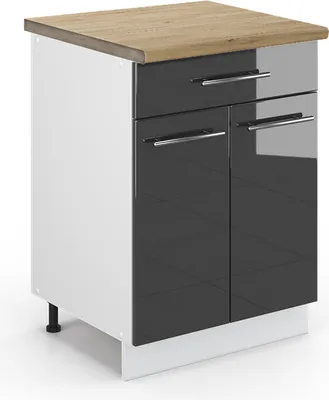 Produktbild von Küchenunterschrank Vicco Fame-Line Anthrazit Hochglanz 60 cm mit Schublade, AP Eiche, Model 46623