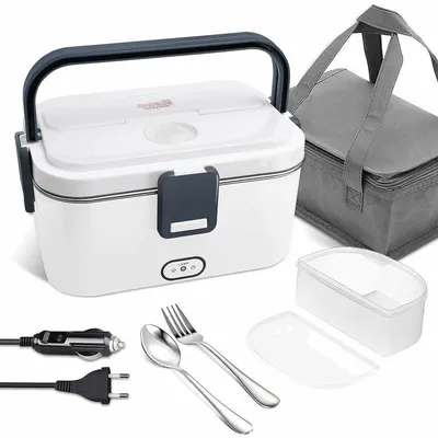 Obrázek produktu pro Elektrický ohřívací tác na obědové boxy o objemu 1,8 litru (12V, 24V, 220V), ohřívací tác 3 v 1 s taškou a odnímatelným nerezovým obědovým boxem, vhodný do auta, nákladního auta, kanceláře i domácnosti.