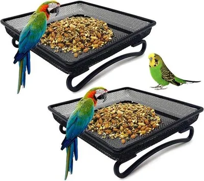 Produktbild von Unyqoos® 2er-Set Bodenvogelfutterschale mit feinmaschigem Gitter, Metall, 17,3×17,3×5,7 cm – Futterschale für Amseln und Tauben