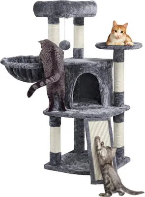 Produktbild von Stabile Katzenbaum mit Kuschelhöhle - Kletterbaum für Katzen - Kratzbrett - Plüsch Katzenmöbel - Höhe 107 cm