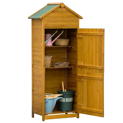 Produktbild von Geräteschrank Holz – Gartenschuppen Satteldach, 2 Regale, 79x49x190 cm