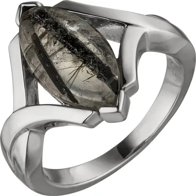 Produktbild von Ring Damenring mit Turmalinquarz grau-schwarz spitzoval 17,6mm 925 Silber Damen Innenumfang 54mm  Ø17.2mm