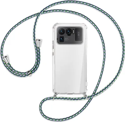 Produktbild von Handykette Backcover-Schutzhülle mit Band (Metall silberfarben) für Xiaomi Mi 11 Ultra - grün/blau/weiß