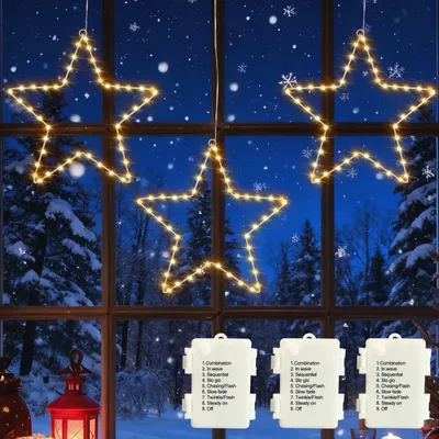 3er-Set LED-Sterrenlichter, 45 LEDs, warmweiß, IP44, batteriebetrieben