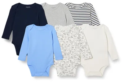 Immagine prodotto di A. Body a maniche lunghe in cotone, unisex, per neonati, confezione da 6, colore blu/verde