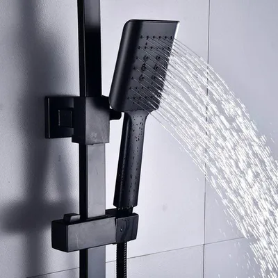 Produktbild von Duschset Schwarz - Regendusche - Mit Thermostat - Duschkopf - Duscharmatur - Komplettes Duschset