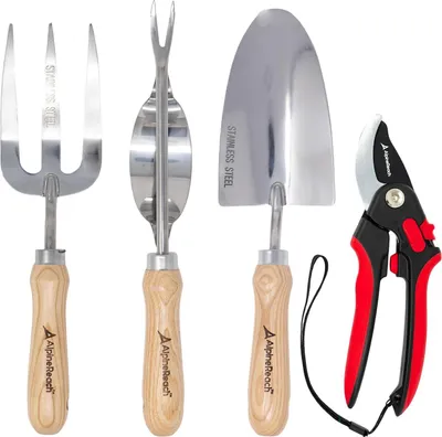 Image de Ensemble de 4 outils de jardinage haut de gamme en acier inoxydable