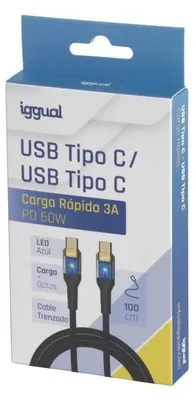 Zdjęcie produktu dla Kabel USB-C do USB-C 3 A, 100 cm, pleciony, z diodami LED