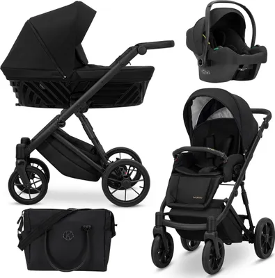 Image de Kunert Ivento 3in1 poussette en noir avec cadre noir et équipement complet