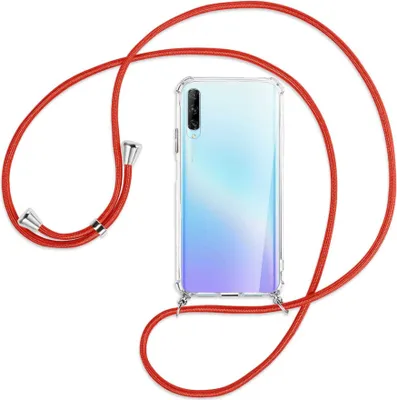 Produktbild von Handykette Backcover-Schutzhülle mit Band (Metall silberfarben) für Huawei P Smart Pro 2019 - rot