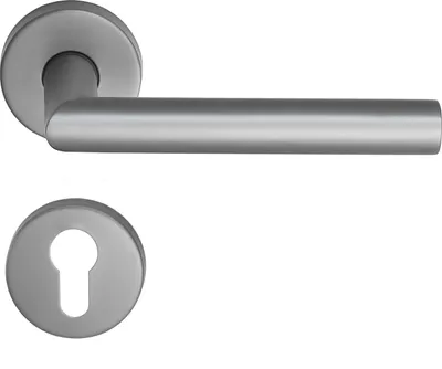 A door handle and a keyhole escutcheon plate are shown against a white background.