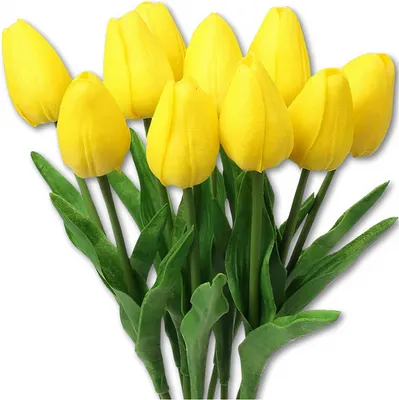 Produktbild von Dekorativer Strauß mit 10 künstlichen Tulpen, gelb, Material: Silikon und Kunststoff, Länge: 34 cm