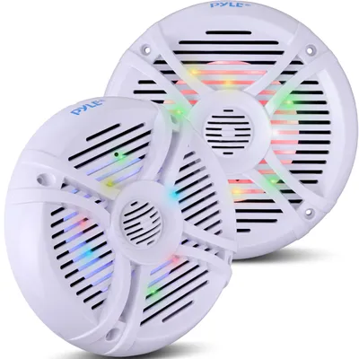 Produktbild von Pyle Outdoor Lautsprecher, wasserdicht, 250 Watt, 2-Wege, mit LED-Lichtern, weiß