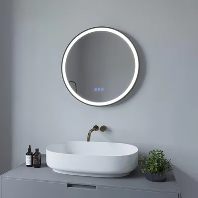 Produktbild von AQUALAVOS Wandspiegel Badspiegel Badezimmerspiegel Led Spiegel Bad rund 60x60 cm mit Beleuchtung schwarz Touch Kaltweiß Neutralweiß Warmweiß