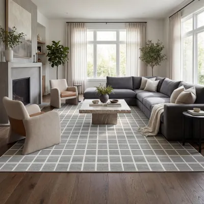 Zdjęcie produktu dla Tribesigns – nowoczesny dywan w kratkę z krótkim włosiem, 200 x 300 cm, nadający się do prania, wzór siatki, antypoślizgowy, miękki, do salonu, jadalni i dużych pomieszczeń mieszkalnych, szary