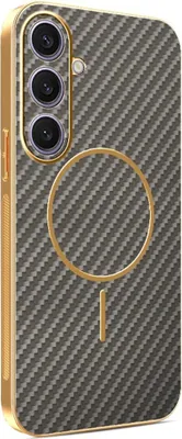 Image de Étui MagSafe pour Samsung Galaxy S25 Plus/S24 Plus - Coque arrière Phonesta Luxury Carbon Fiber - Marron