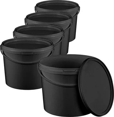 Image de Seau Unyqoos® de 5 litres (3 litres par seau), avec couvercle, de couleur noire, en polypropylène (PP) de qualité alimentaire, étanche et anti-fuite, inodore, stable et équipé d'une anse