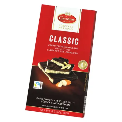 Produktbild von Carstens Lübecker Marzipan Classic Zartbitterschokolade 140g
