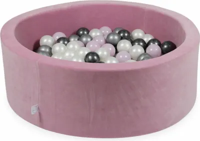 Produktbild von Bällebad 90x30cm Samt Soft Pink – Mit 200 Bällen / Babyrosa Perle, Silber, Metallic Graphit, Perle