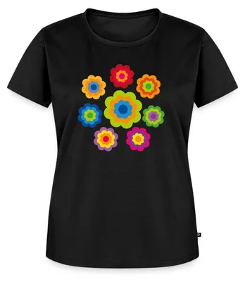 Produktbild von Spreadshirt 70er Jahre Hippie Flower Power Kostüm Blumen Fasching Frauen Premium T-Shirt, S, Schwarz