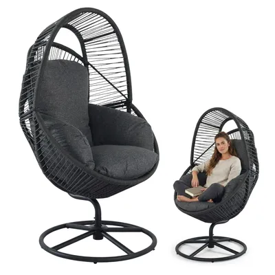 Produktbild von di volio Gartensessel VICO - schwarz, Lounge Sessel aus PE-Rattan mit drehbarem Stahlgestell, bequem & wetterfest
