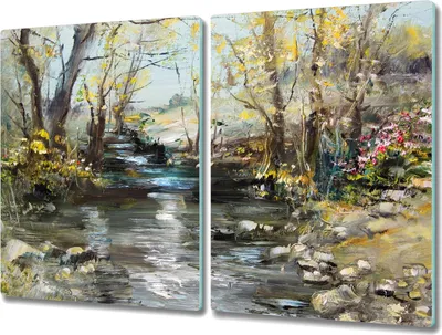 Produktbild von Coloray Kochplattenabdeckung Herdabdeckplatte 2x40x52 cm Hackbrett Schneidebrett Küchenbrett - Baum Fluss
