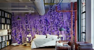 Immagine prodotto di Carta da parati in tessuto non tessuto murale bella lavanda fiori natura 405 cm (L) x 270 cm (H) murale decorazione murale