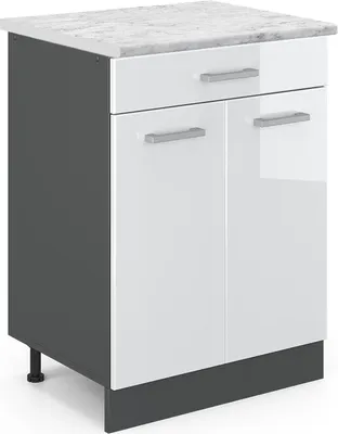 Produktbild von Küchenunterschrank Vicco R-Line Weiß Hochglanz 60 cm AP Marmor, Model 46243
