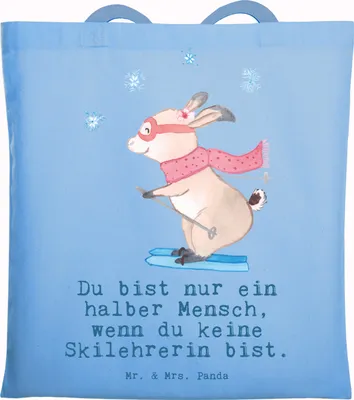 Produktbild von Mr. & Mrs. Panda Tote Bag Skilehrerin Herz - Sky Blue - Geschenk, Schultasche, Shopping Tasche, Laptoptasche, dokumententasche