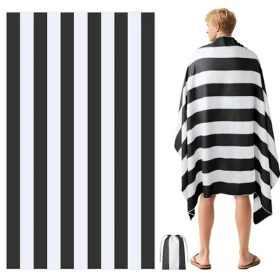 Produktbild von Strandhandtuch Mikrofaser 160 x 90 cm Schnelltrocknend Sandfrei Saugstark Schwarz-weiß