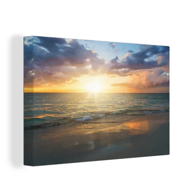 Zdjęcie produktu dla OneMillionCanvasses® - Obrazy na płótnie - 150x100 cm, Zachód słońca - Chmury - Plaża, Dekoracja ścienna z nadrukiem