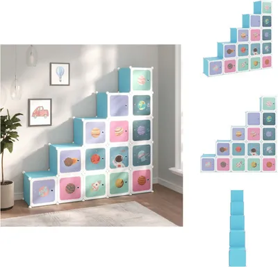 Produktbild von vidaXL Kinderschrank Modular mit 15 Würfeln Blau PP -  Schuhregale & -schränke