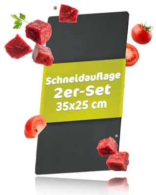 Image de Lot de 2 tapis de découpe, 35 x 25 cm, en polypropylène (PP), noir, tapis de découpe de cuisine, lavables au lave-vaisselle et antidérapants.