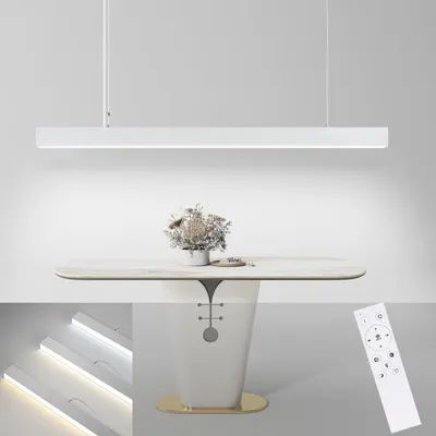 Productafbeelding van ZMH Hanglamp, eettafel, LED, pendelarmatuur, dimbaar, modern, lange eettafellamp, wit, bureaulamp met afstandsbediening, in hoogte verstelbaar, geschikt voor woonkamer en eetkamer