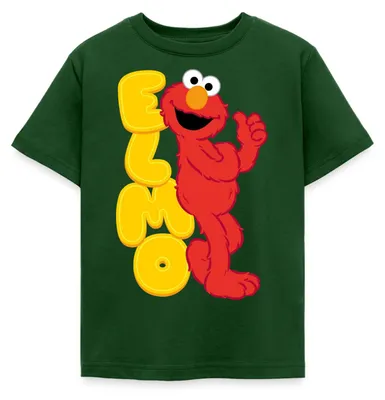 Produktbild von Spreadshirt Sesamstraße Elmo Mit Schriftzug Kinder T-Shirt, 98/104 (3-4 Jahre), Forstgrün