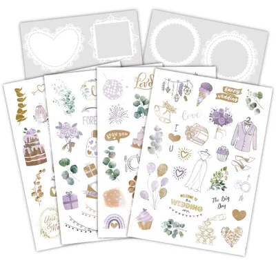 Hochzeits-Sticker-Set, 111 Stück, lila Hologramm, für Gästebuch