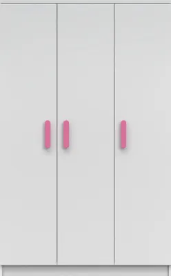 Produktbild von Kinderzimmer-Set Bett Schrank Wandregal Kommode Schreibtisch Nachttisch Weiß/Weiß mit rosa Griffe und Matratze Jonas IV 01 M