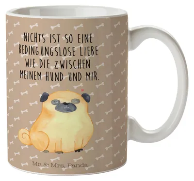 Produktbild von Mr. & Mrs. Panda Kaffeetasse Mops - Hundeglück - Geschenk, Hund, Kaffeebecher, Knuffig, Pure Liebe, Trinkbecher, Tierliebhaber, Teebecher, Tasse, Pott