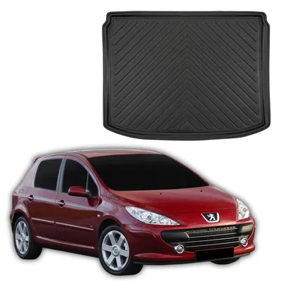 Image de Tapis De Coffre Sur Mesure Pour Peugeot 307 2001-2007 Hatchback, Noir, Antidérapant, Bord Haut, Toutes Saisons