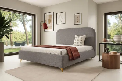 Image de Lit rembourré FURNISTAR LANA avec coffre de rangement, lit 160 x 200 cm, lit double avec espace de rangement et sommier à lattes, style lit à ressorts, sans matelas, chambre à coucher - Gris