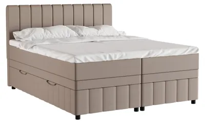 Produktbild von Boxspringbett Doppelbett 160x200, Dunkelbeige, AVALON, mit Bettkästen, mit Matratze, mit Topper, Panda Möbel