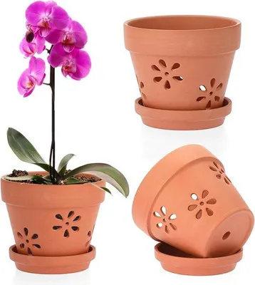 Produktbild von Famanu Blumentöpfe Set – 3 Terracotta Töpfe mit Abflusslöchern und Untersetzern, 15 x 13 cm