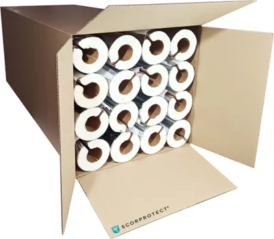 A cardboard box filled with insulation tubes.