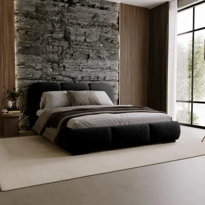 Produktbild von Chilly Möbel Design Modern Polsterbett Savona Schwarz 140×200 – Bouclé Stoff, mit Stauraum & Lattenrost Metallrahmen