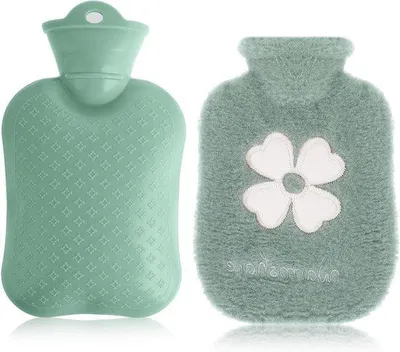 Produktbild von Heißwasserflasche - Bettflasche - Wärme und Komfort - Weicher Plüschdeckel - 500 ml - Grün