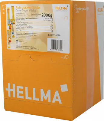 Produktbild von Hellma Rohrzucker-Sticks, Zucker, Portionszucker, Feinzucker, Zuckertüten, 500 Stück á 4 g