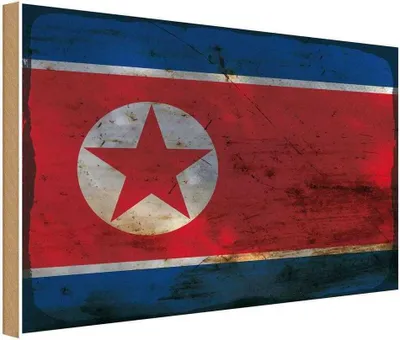 Produktbild von vianmo Holzschild 12x18 cm Nordkorea North Korea Rost Flagge Fahne Wappen
