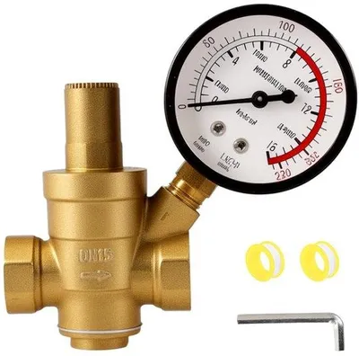 Produktbild von Messing-Wasserdruckregler 1/2 Zoll DN15 mit Druckanzeige - einfache Montage - für Haushalts- und Industrieanwendungen - Wasserdruckregler