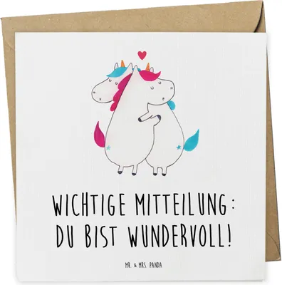Produktbild von Mr. & Mrs. Panda Grußkarte Einhorn Mitteilung - Weiß - Geschenk, Spruch, Liebe, faltkarte, Glückwunschkarte, Witzig, Klappkarte, anlasskarte, Valentinstag, doppelkarte